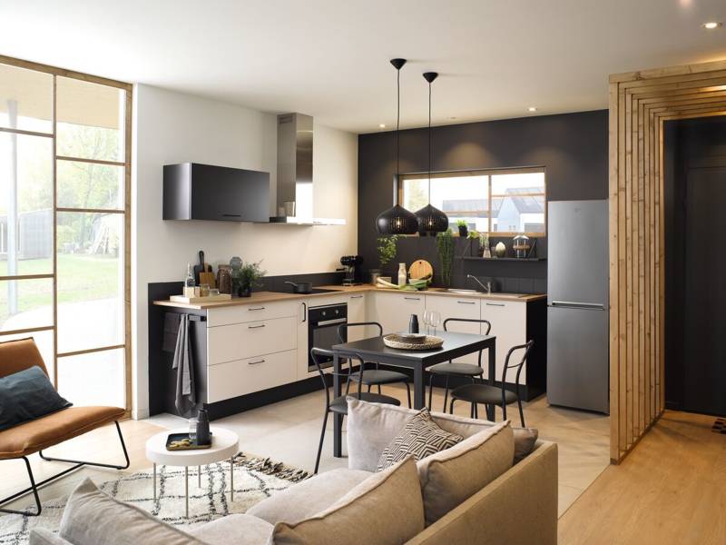 Cuisine aménagée en L, moderne et design - 