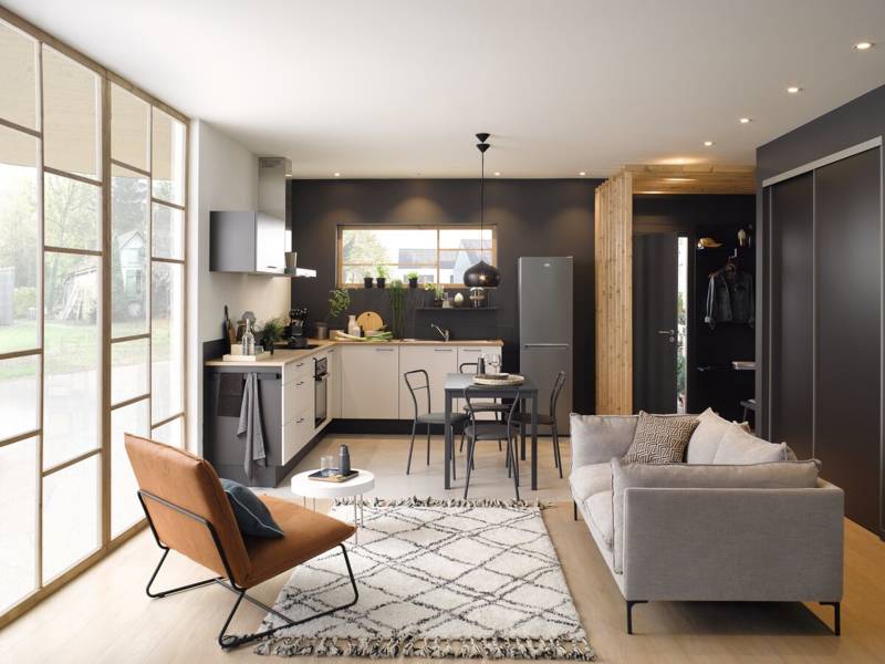 Cuisine aménagée en L, moderne et design - 