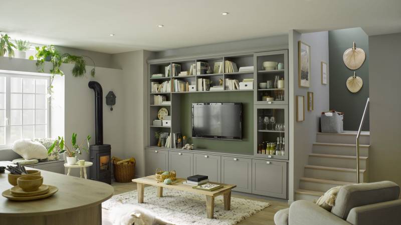 Meuble TV gris style campagne